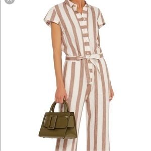 FRAME Striped Linen Straight Cropped Jumpsuit Onesie Size M